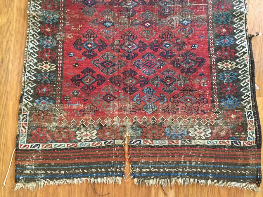 Vintage Hand Knotted Wool Rug With Geometric Patterns [Photo 9]