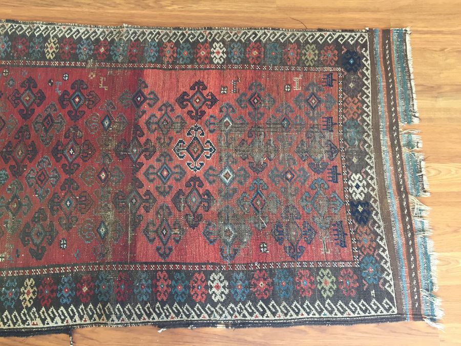 Vintage Hand Knotted Wool Rug With Geometric Patterns [Photo 5]
