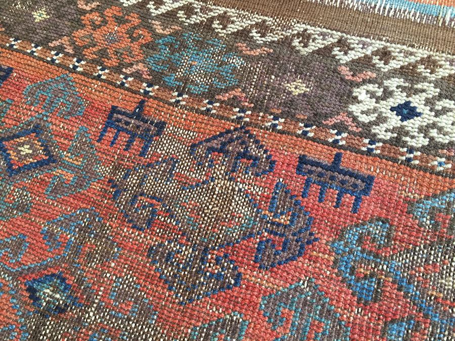 Vintage Hand Knotted Wool Rug With Geometric Patterns [Photo 6]