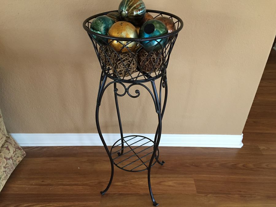 Designer Metal Basket With Legs And Decorative Balls