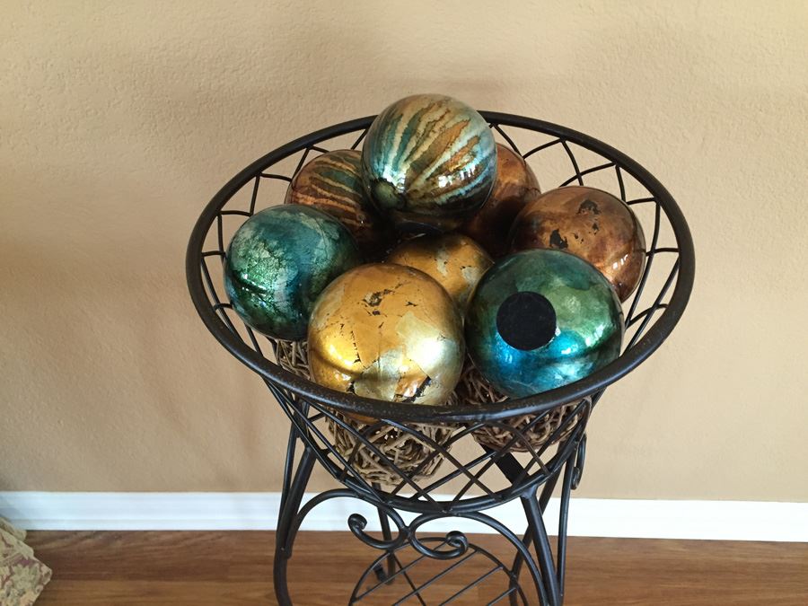 Designer Metal Basket With Legs And Decorative Balls [Photo 6]