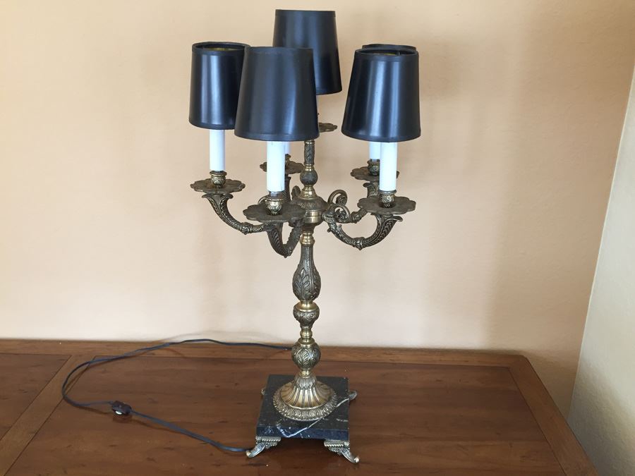 Vintage Brass Candelabra Lamp With Footed Marble Base Five Arm [Photo 1]