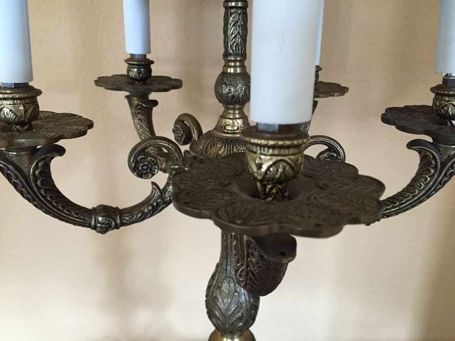 Vintage Brass Candelabra Lamp With Footed Marble Base Five Arm