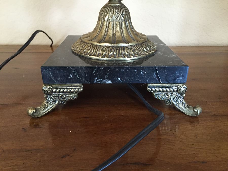 Vintage Brass Candelabra Lamp With Footed Marble Base Five Arm