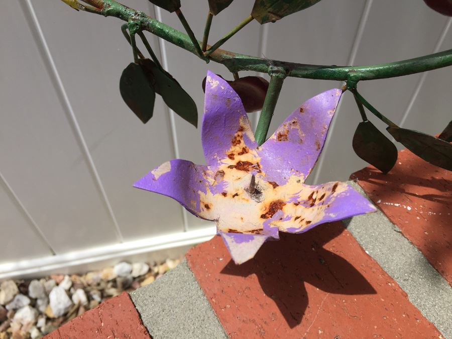 Painted Garden Sculpture Of Apple Tree With Birds And Candle Holders [Photo 3]