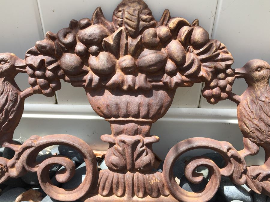Vintage Cast Iron Decorative Plaque Featuring Birds And Compote With Fruit [Photo 8]