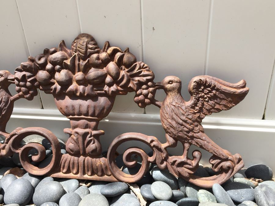 Vintage Cast Iron Decorative Plaque Featuring Birds And Compote With Fruit [Photo 4]