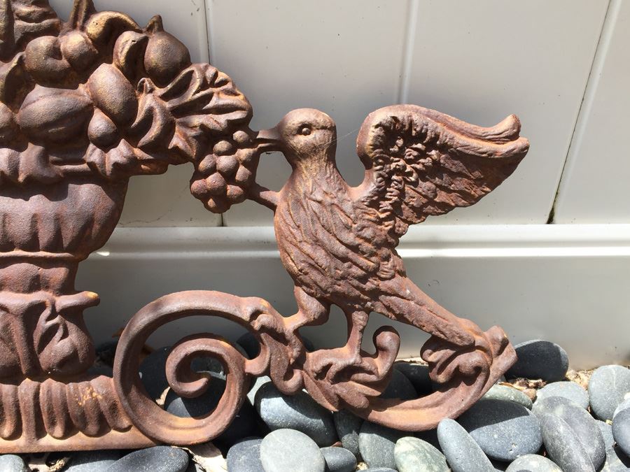 Vintage Cast Iron Decorative Plaque Featuring Birds And Compote With Fruit [Photo 3]