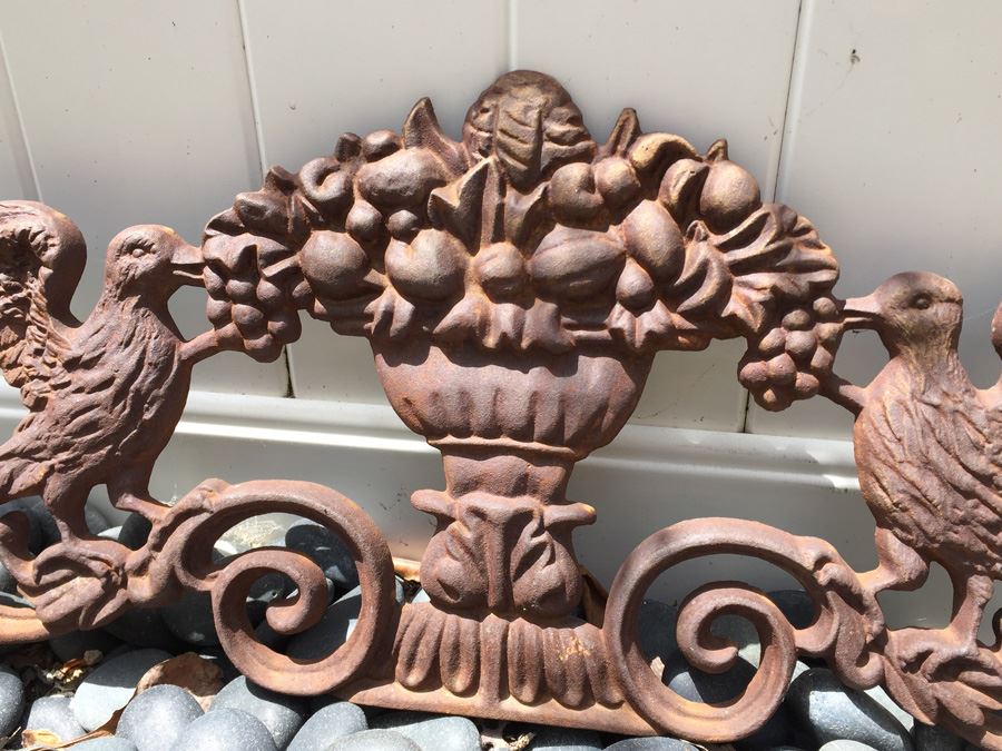 Vintage Cast Iron Decorative Plaque Featuring Birds And Compote With Fruit [Photo 5]