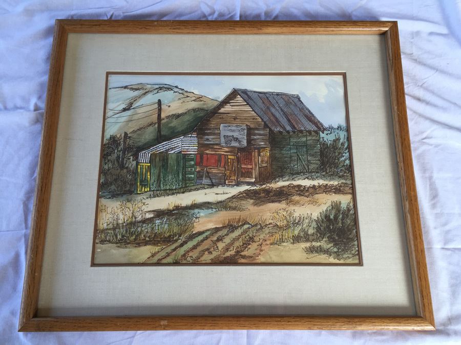 Original Watercolor Of Rural Garage Shed With Basketball Hoop Signed '78 Carmel [Photo 1]