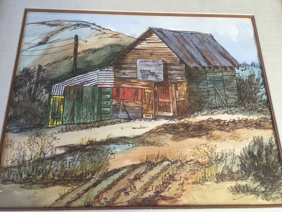 Original Watercolor Of Rural Garage Shed With Basketball Hoop Signed '78 Carmel [Photo 2]