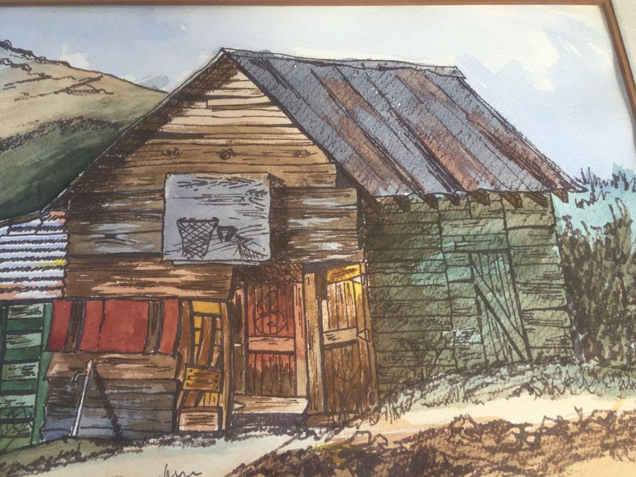 Original Watercolor Of Rural Garage Shed With Basketball Hoop Signed '78 Carmel [Photo 3]