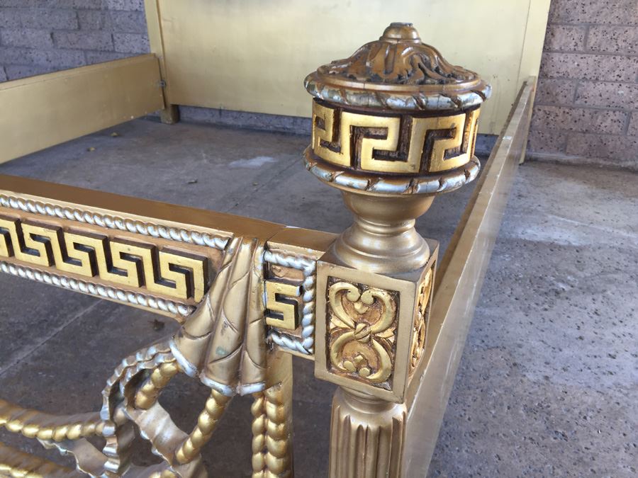 Stunning Hollywood Regency Queen Size Bed With Ornate Gilt Wood Headboard, Footboard And Rails [Photo 5]