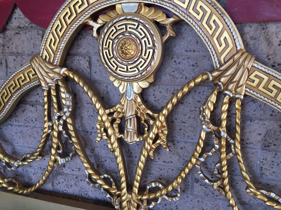 Stunning Hollywood Regency Queen Size Bed With Ornate Gilt Wood Headboard, Footboard And Rails [Photo 3]