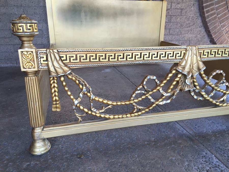 Stunning Hollywood Regency Queen Size Bed With Ornate Gilt Wood Headboard, Footboard And Rails [Photo 4]