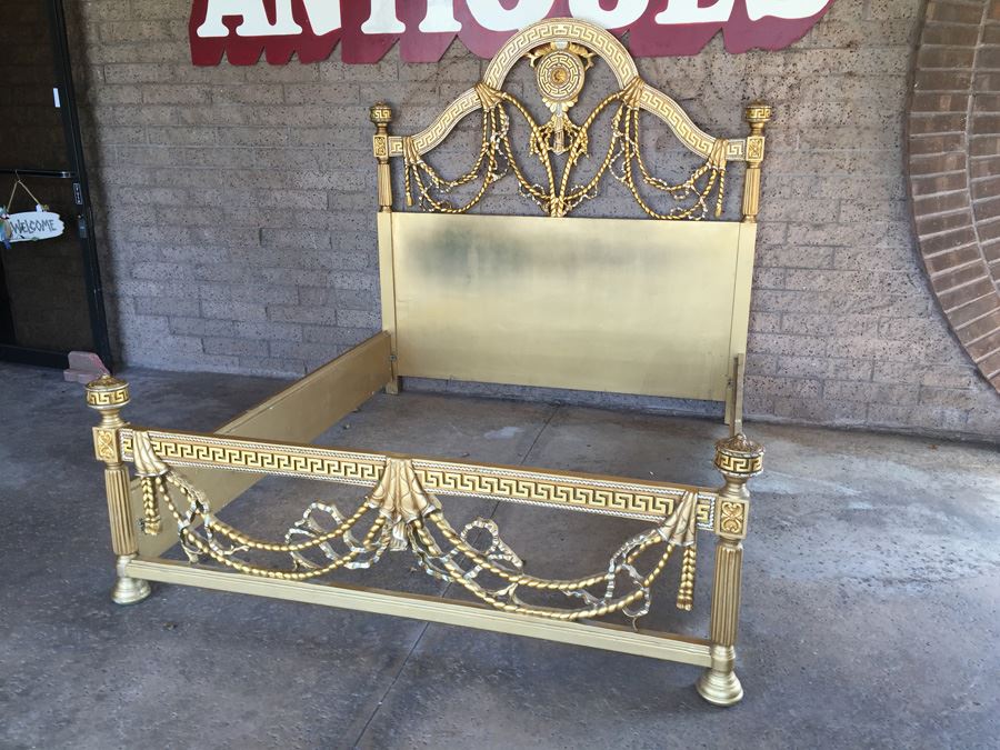 Stunning Hollywood Regency Queen Size Bed With Ornate Gilt Wood Headboard, Footboard And Rails [Photo 19]