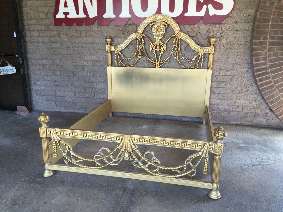 Stunning Hollywood Regency Queen Size Bed With Ornate Gilt Wood Headboard, Footboard And Rails [Photo 6]