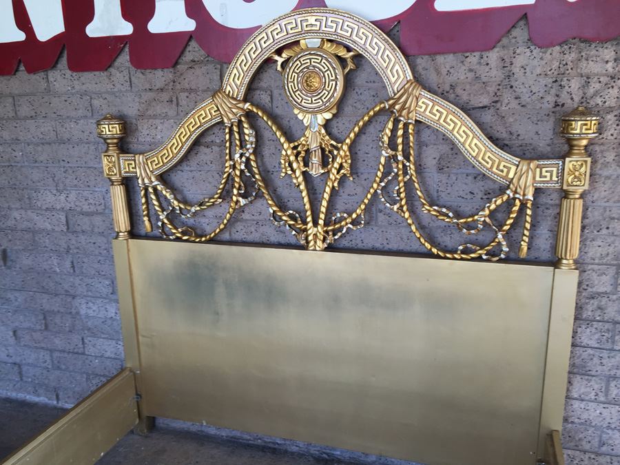 Stunning Hollywood Regency Queen Size Bed With Ornate Gilt Wood Headboard, Footboard And Rails [Photo 10]