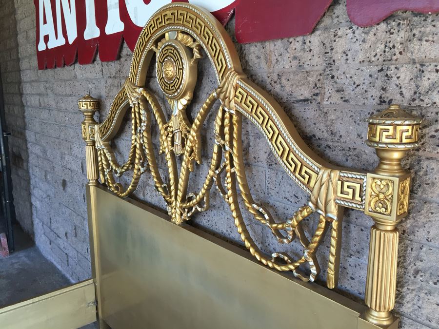 Stunning Hollywood Regency Queen Size Bed With Ornate Gilt Wood Headboard, Footboard And Rails [Photo 13]