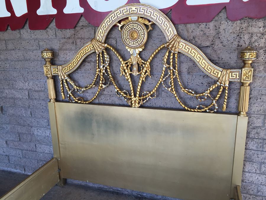 Stunning Hollywood Regency Queen Size Bed With Ornate Gilt Wood Headboard, Footboard And Rails [Photo 9]