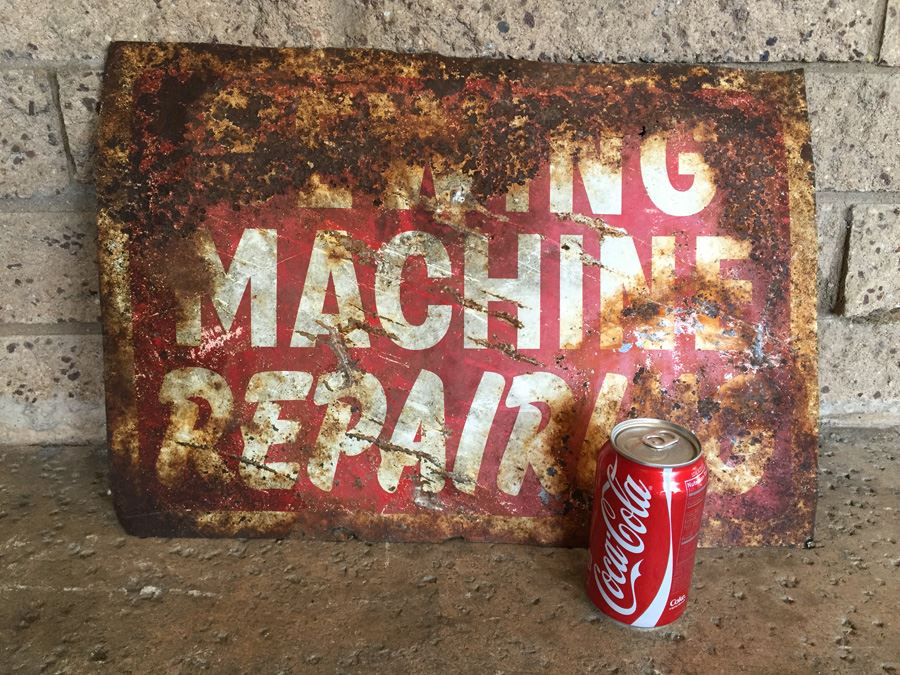 Vintage Metal Painted Sign 'Sewing Machine Repairing' [Photo 7]