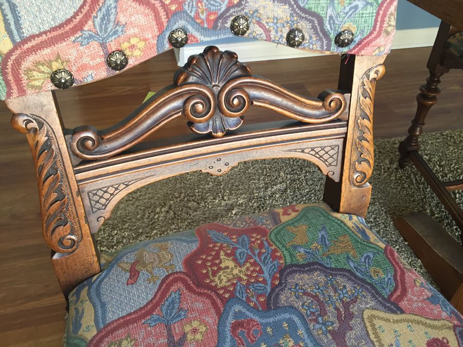 Beautiful Vintage Dining Table With Parquet Top And Four Stunning Upholsted Dining Room Chairs In Excellent Condition Estimate $1,400 [Photo 2]