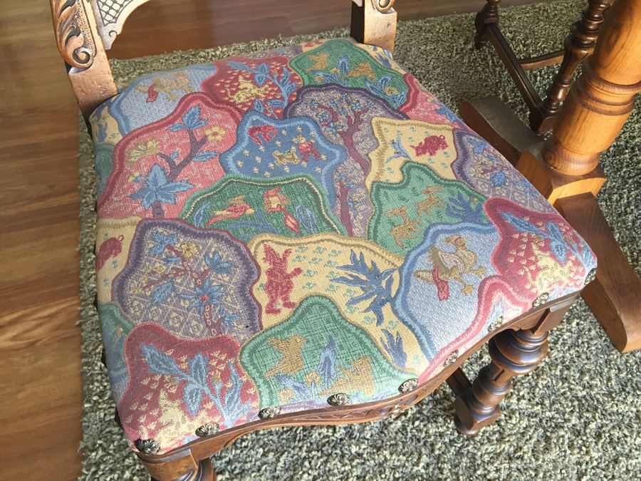 Beautiful Vintage Dining Table With Parquet Top And Four Stunning Upholsted Dining Room Chairs In Excellent Condition Estimate $1,400 [Photo 9]