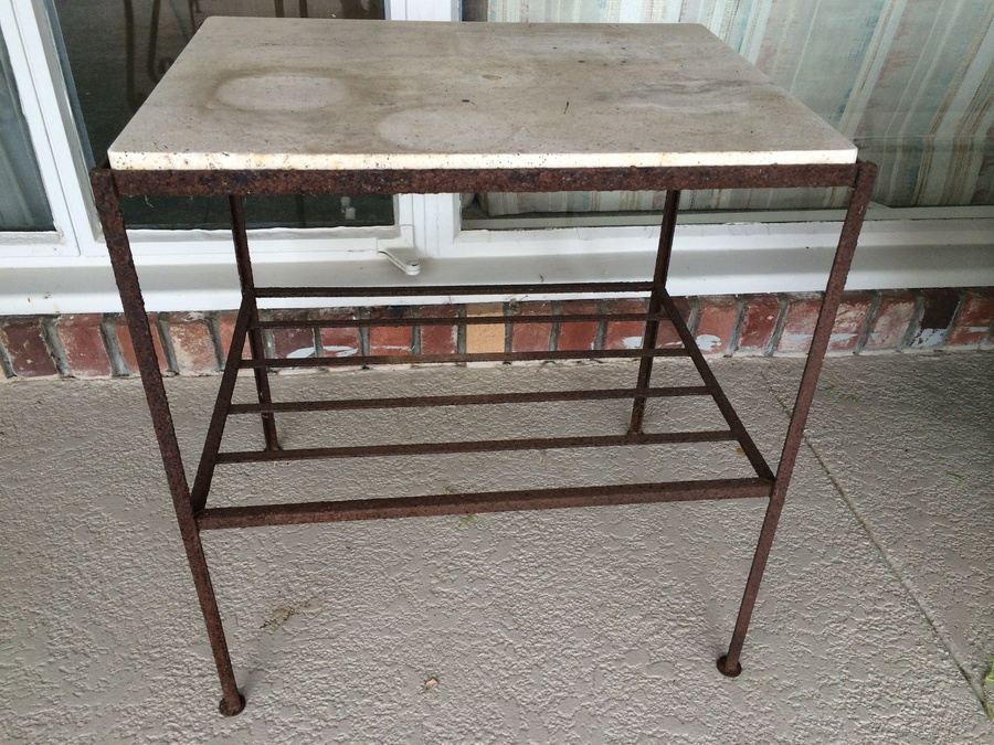 Metal Side Table with Travertine Top [Photo 1]