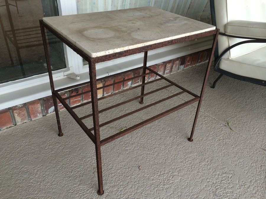 Metal Side Table with Travertine Top [Photo 3]