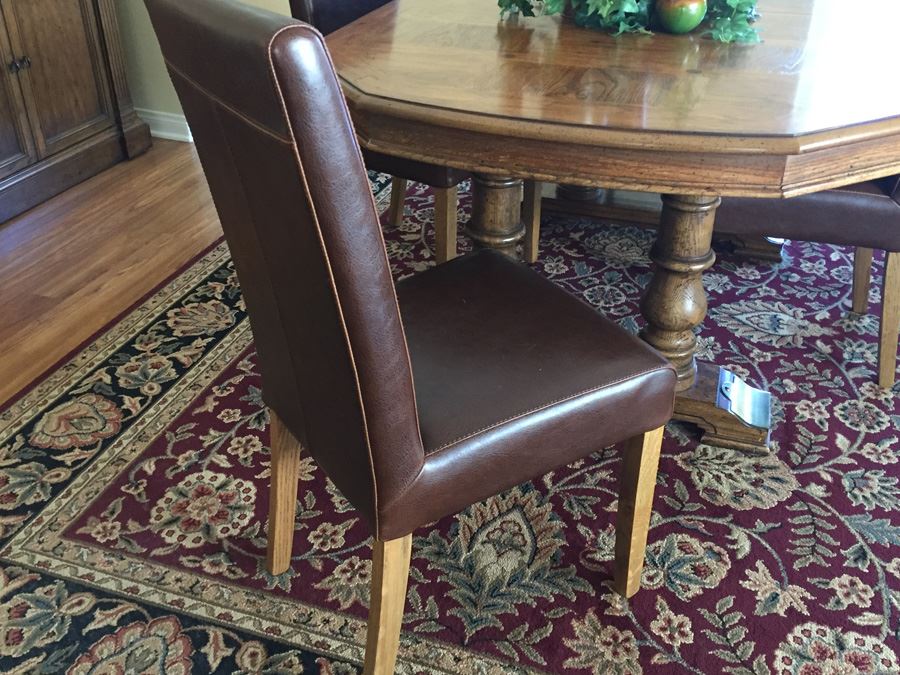Wooden Dining Table With Four Leather Dining Chairs [Photo 12]