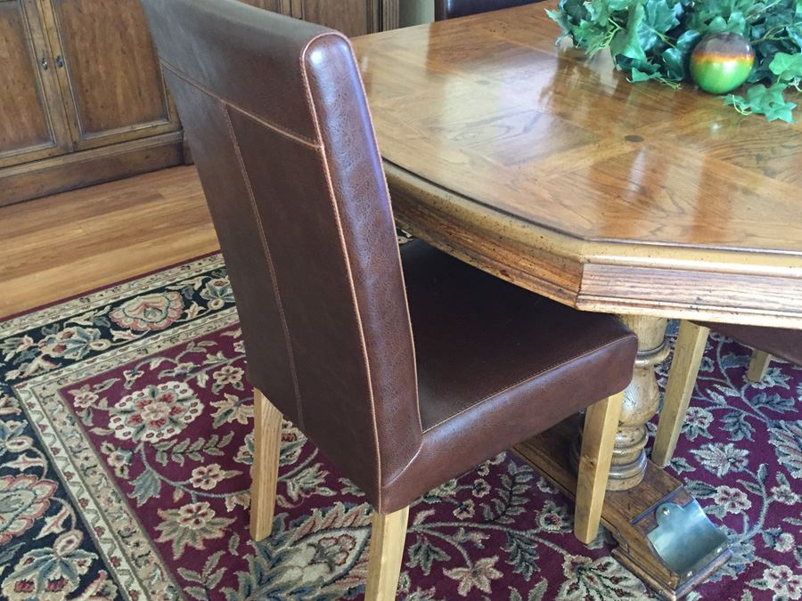 Wooden Dining Table With Four Leather Dining Chairs [Photo 5]