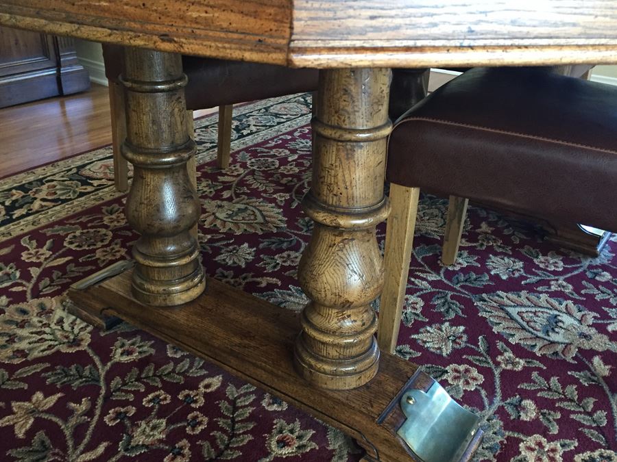 Wooden Dining Table With Four Leather Dining Chairs [Photo 2]