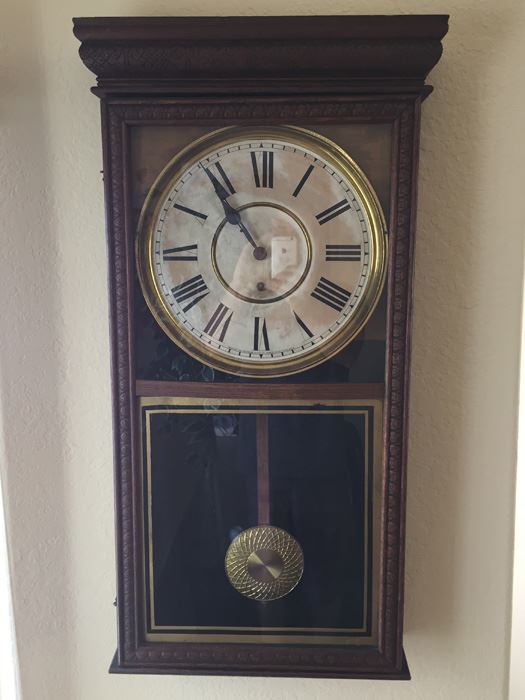 Antique Sessions Regulator Wall Clock Working And In Great Condition 17 1/2' x 34'