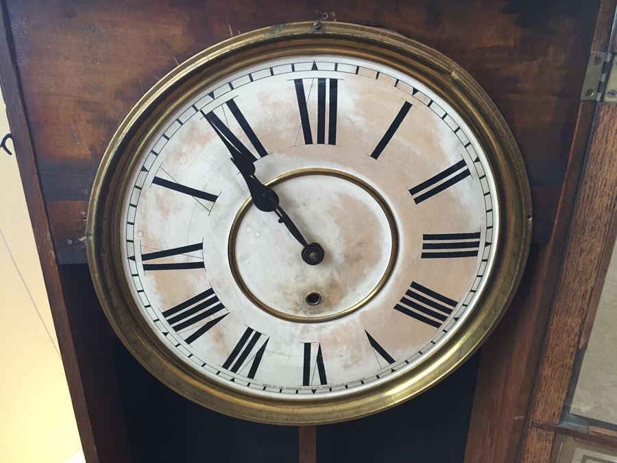 Antique Sessions Regulator Wall Clock Working And In Great Condition 17 1/2' x 34' [Photo 9]