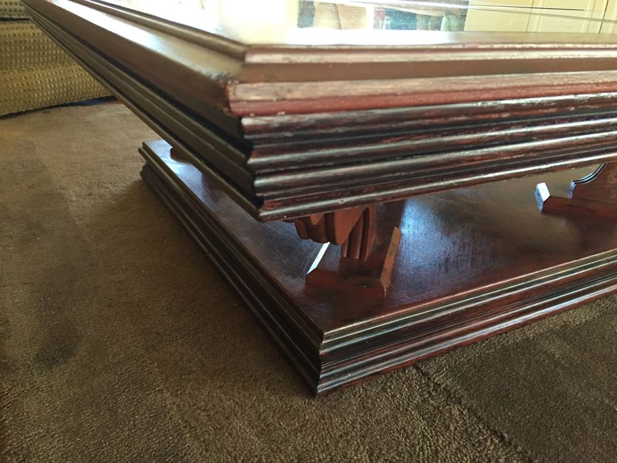 Wooden Coffee Table With Four Panel Glass Inserts [Photo 10]