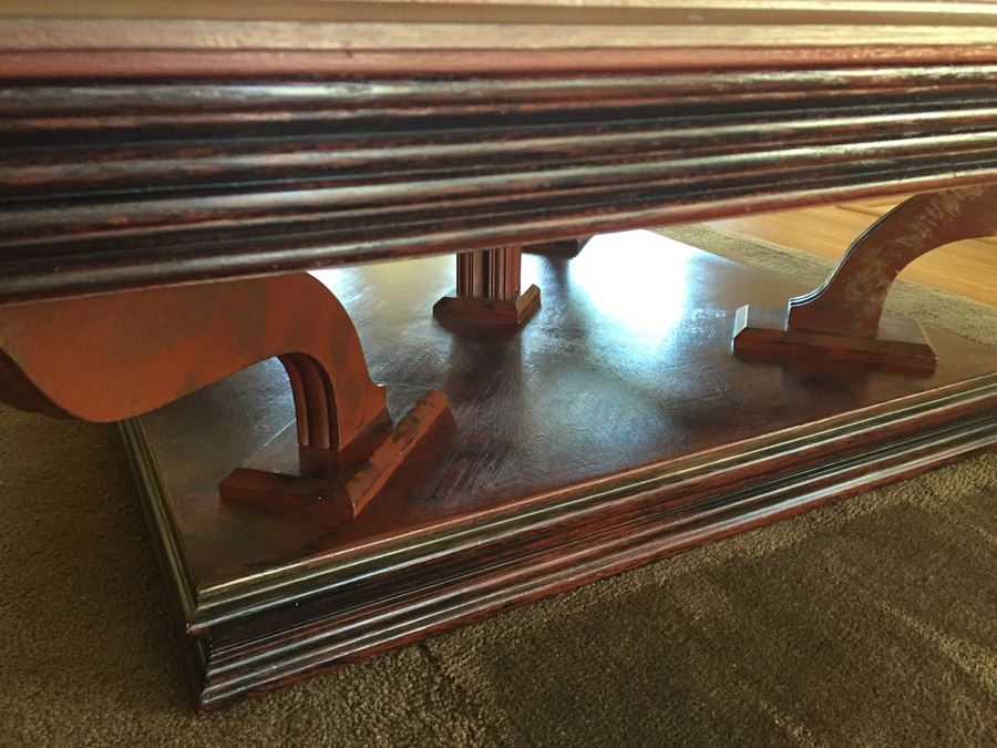 Wooden Coffee Table With Four Panel Glass Inserts [Photo 9]