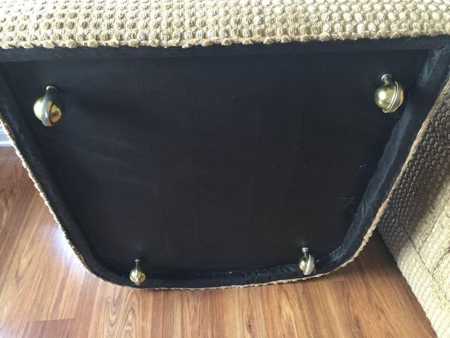 Upholstered Modern Arm Chairs On Brass Casters In Excellent Condition [Photo 9]