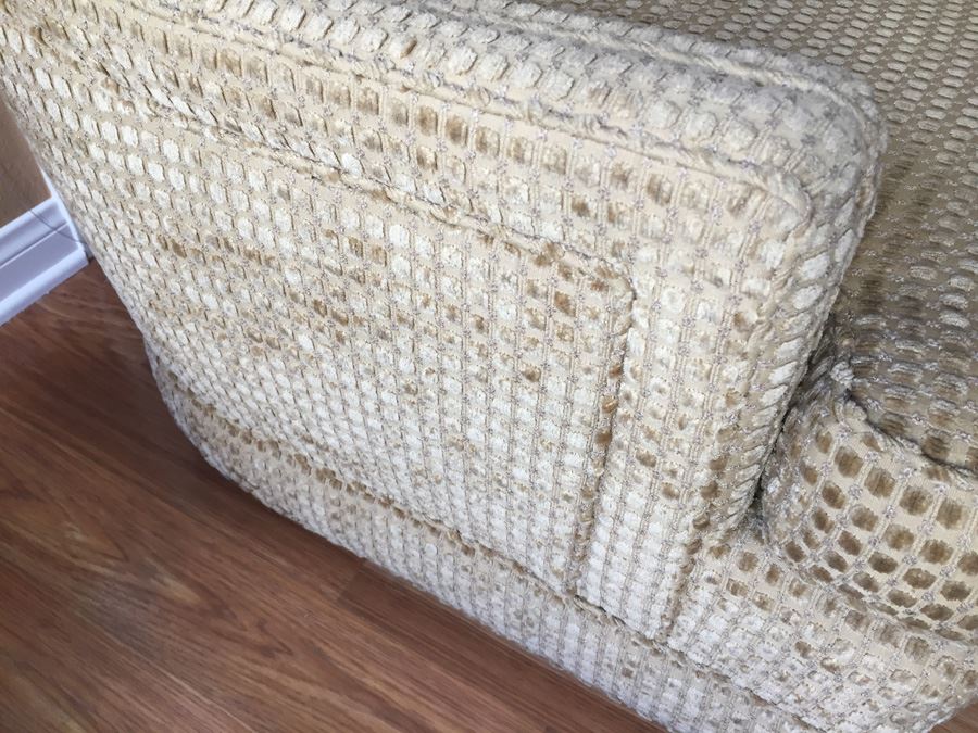 Upholstered Modern Arm Chairs On Brass Casters In Excellent Condition [Photo 3]