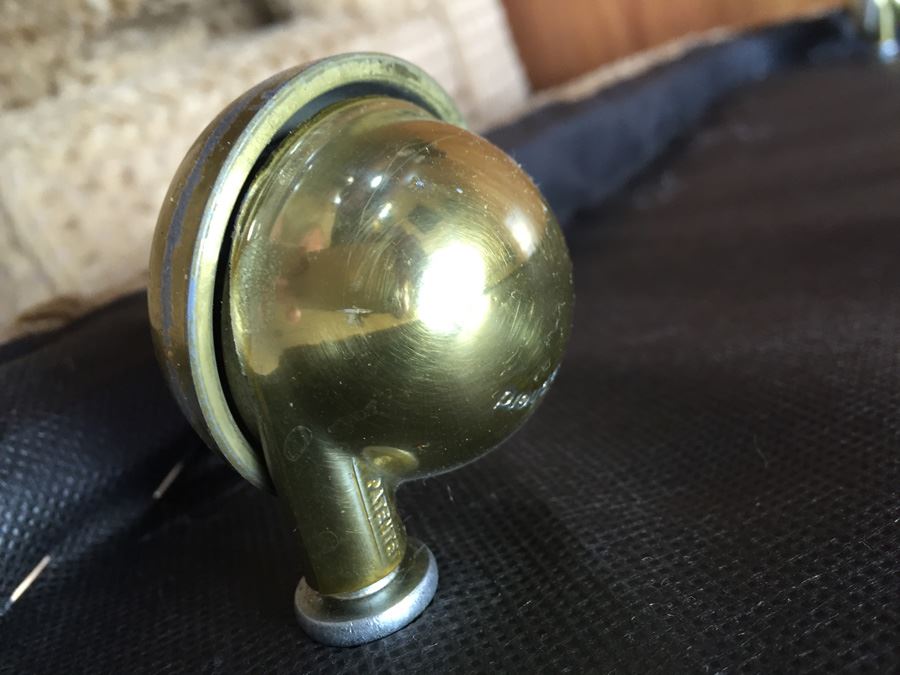 Upholstered Modern Arm Chairs On Brass Casters In Excellent Condition [Photo 4]