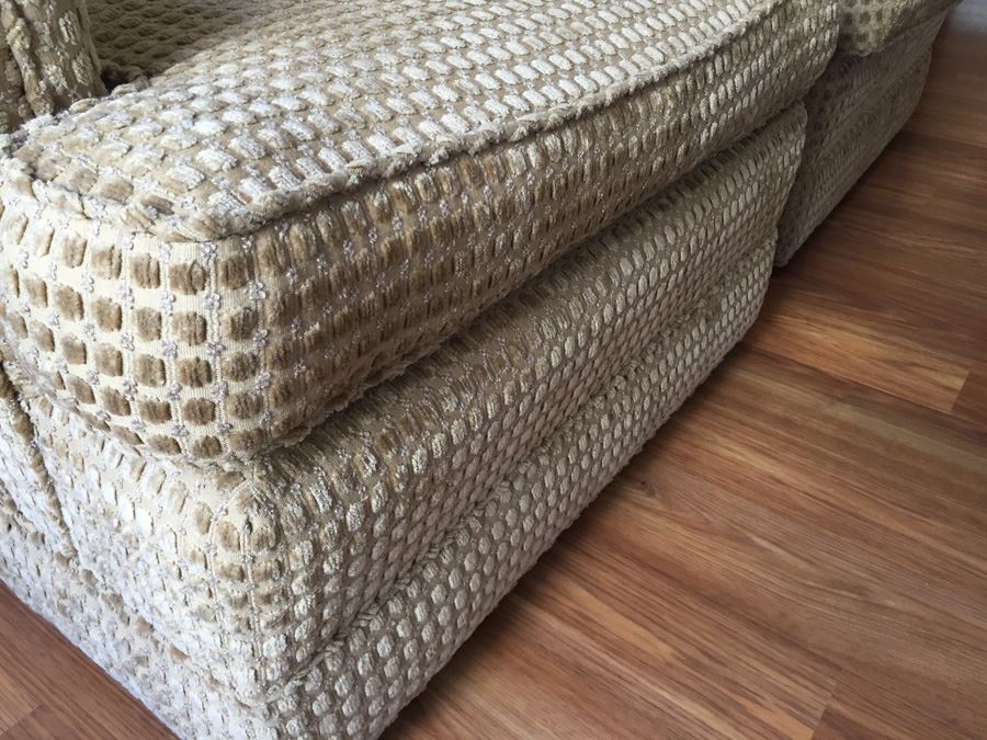 Upholstered Modern Arm Chairs On Brass Casters In Excellent Condition [Photo 6]