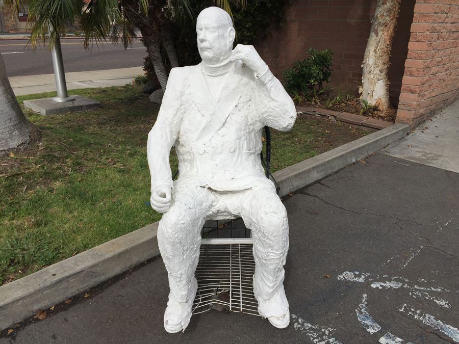 Life-Size Sitting Man On Chair Paper Mache Statue Former Lucky Street Mascot 58' Tall