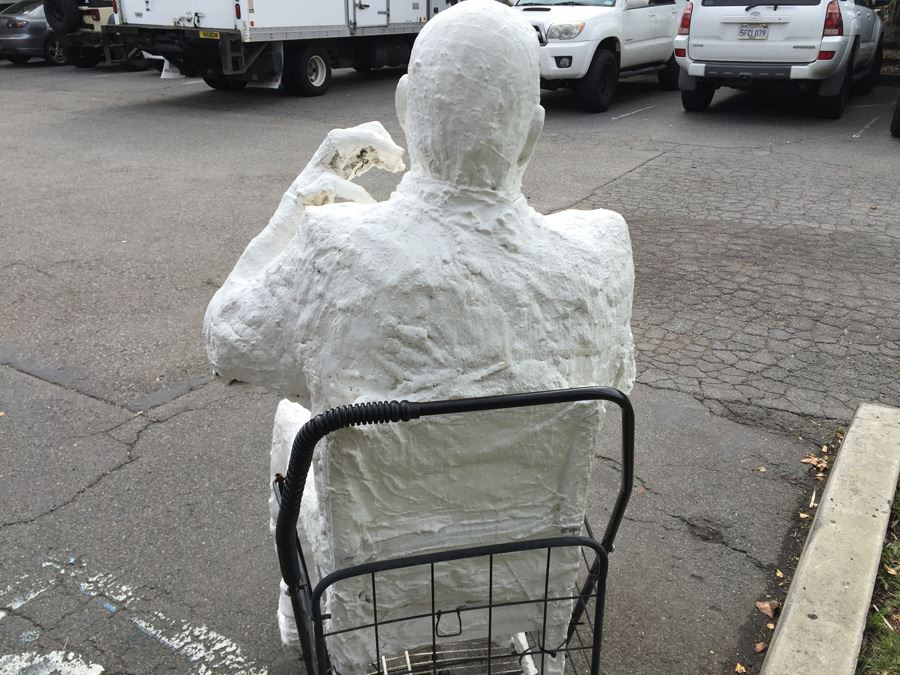 Life-Size Sitting Man On Chair Paper Mache Statue Former Lucky Street Mascot 58' Tall [Photo 17]