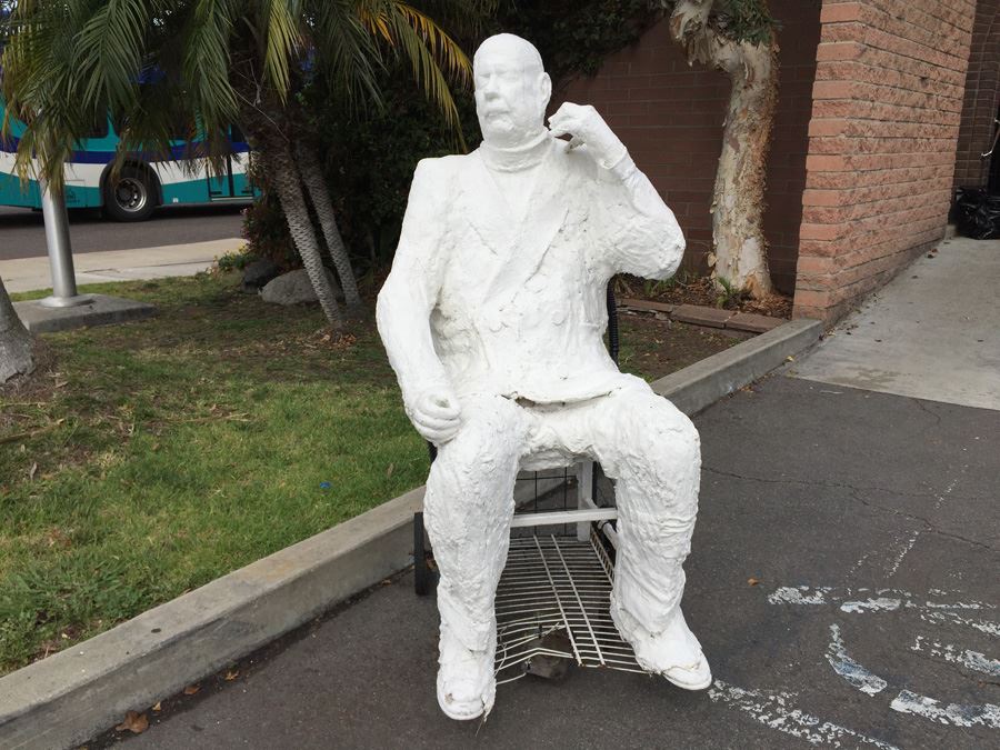 Life-Size Sitting Man On Chair Paper Mache Statue Former Lucky Street Mascot 58' Tall [Photo 14]