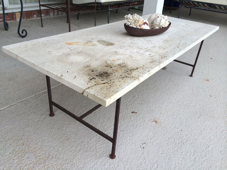 Metal Coffee Table with Travertine Top