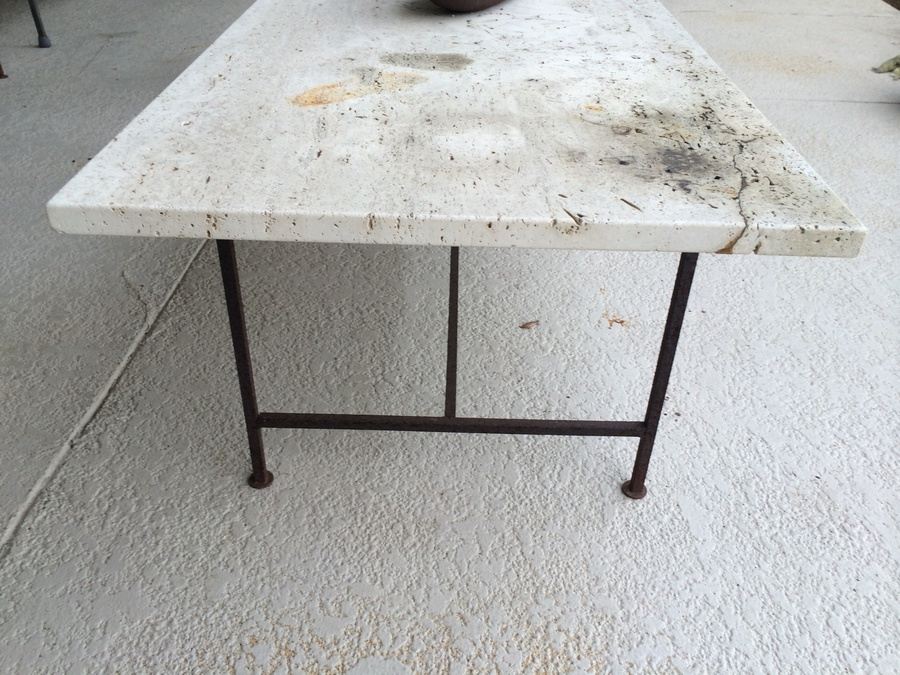 Metal Coffee Table with Travertine Top [Photo 3]