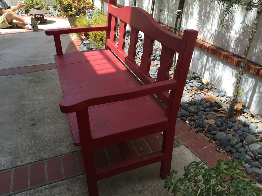 Nice Wooden Garden Bench Painted Red 51.5' Long [Photo 2]
