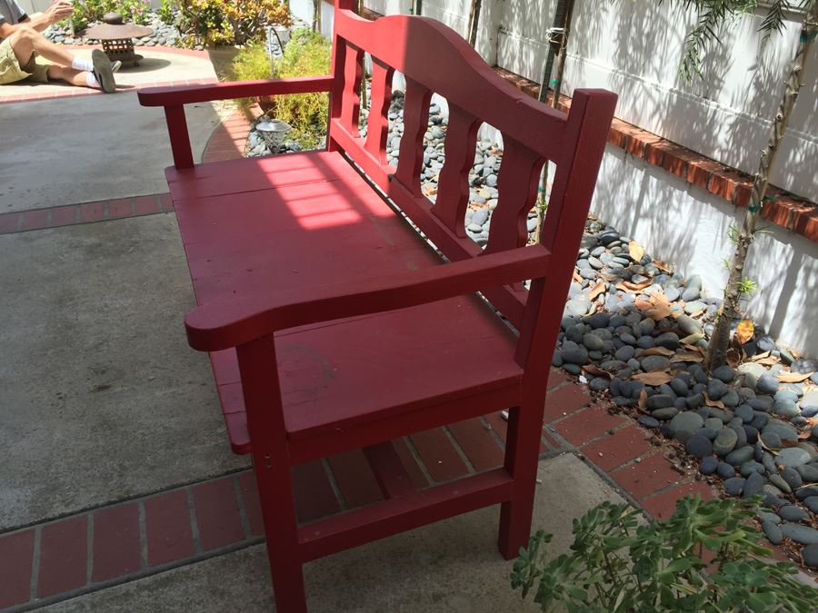 Nice Wooden Garden Bench Painted Red 51.5' Long [Photo 4]