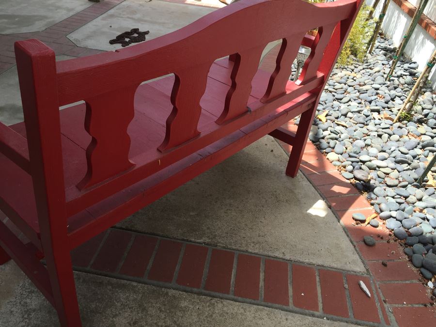 Nice Wooden Garden Bench Painted Red 51.5' Long [Photo 3]