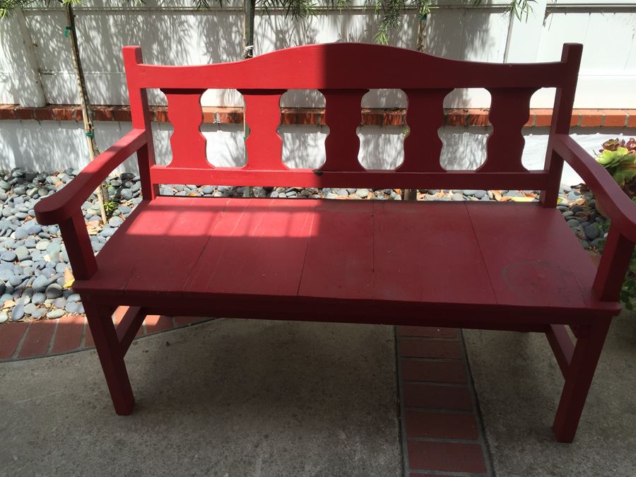 Nice Wooden Garden Bench Painted Red 51.5' Long