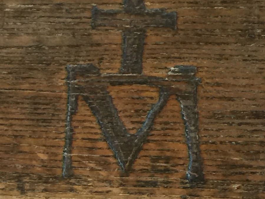 Old And Rare Ladder Back Prayer Chair With Rush Seat And Religious Markings [Photo 6]